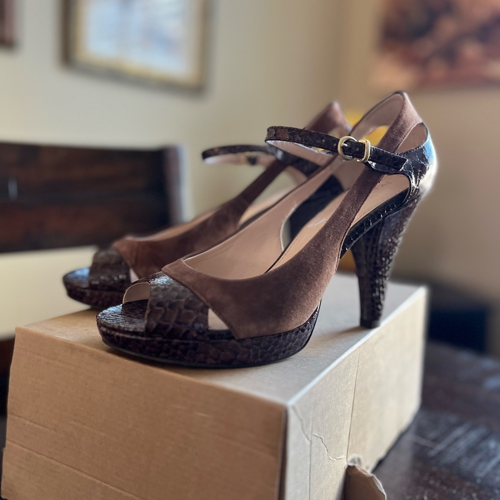 Worn TWICE!  Franco Sarto Suede/Snakeskin 4” Heels